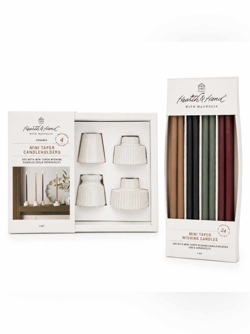 4pc Mini Ceramic Taper Candle Holders Sour Cream - Hearth & Hand ™ with Magnolia
